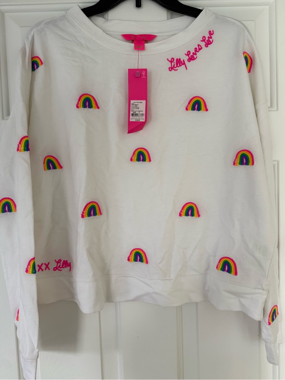 Lilly Pulitzer White Sweatshirt with Rainbow Embroidered size Small